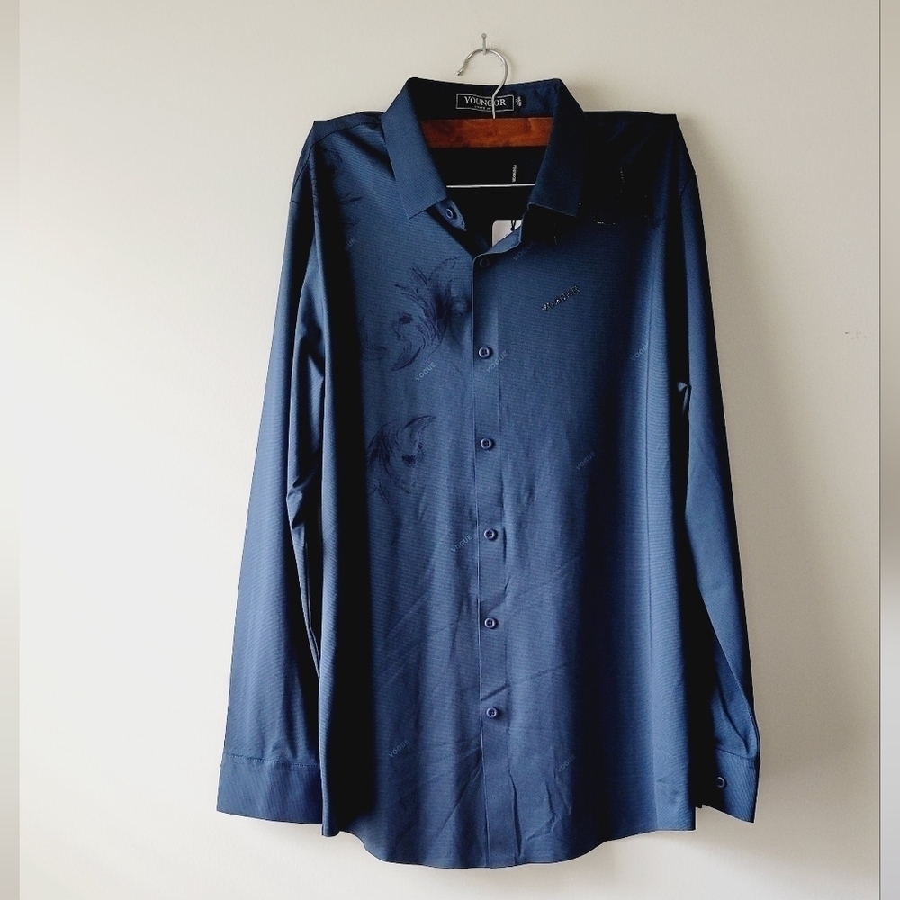 NWT Youngor Chinese‎ fancy brand color blue bottom down men's shirt size M